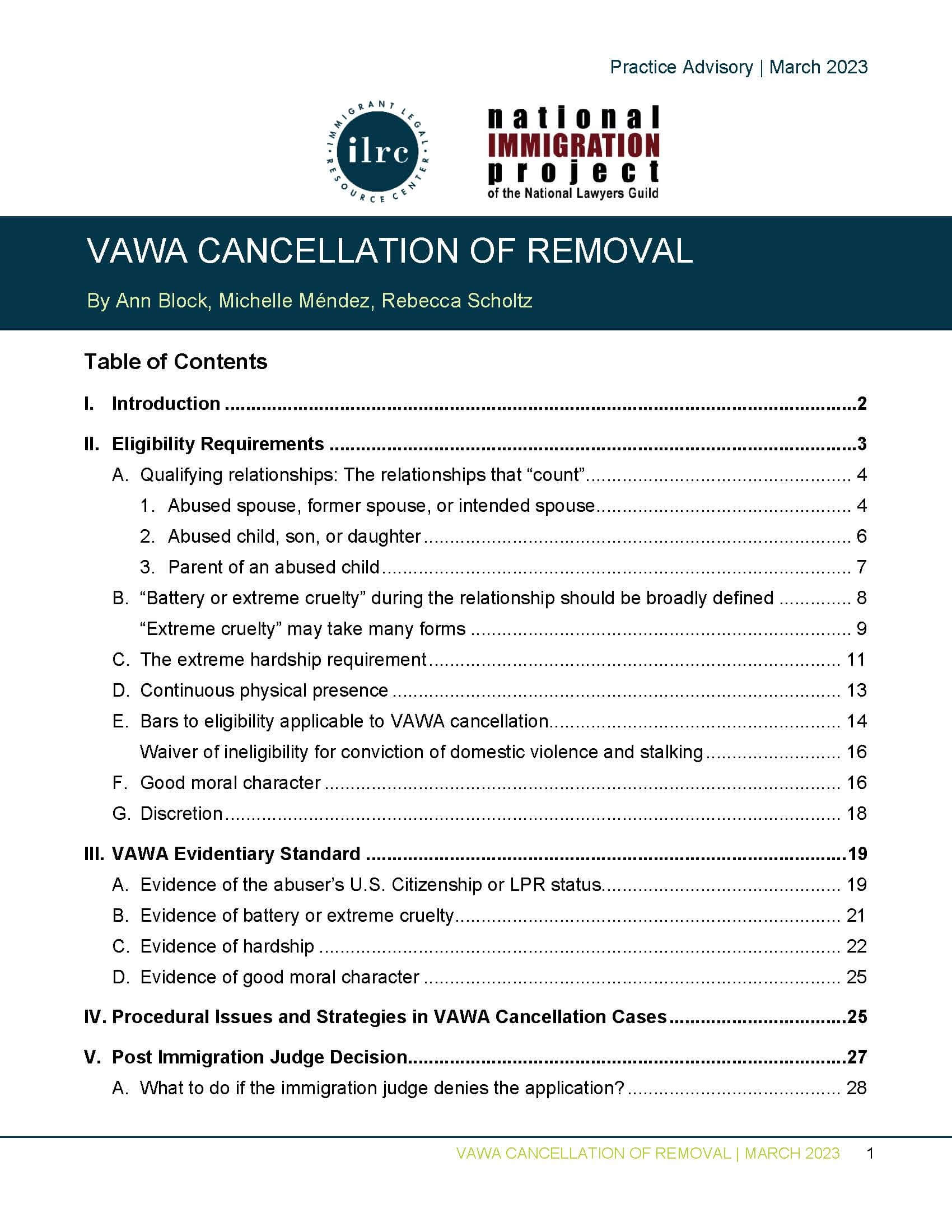 vawa cancellation of removal brief